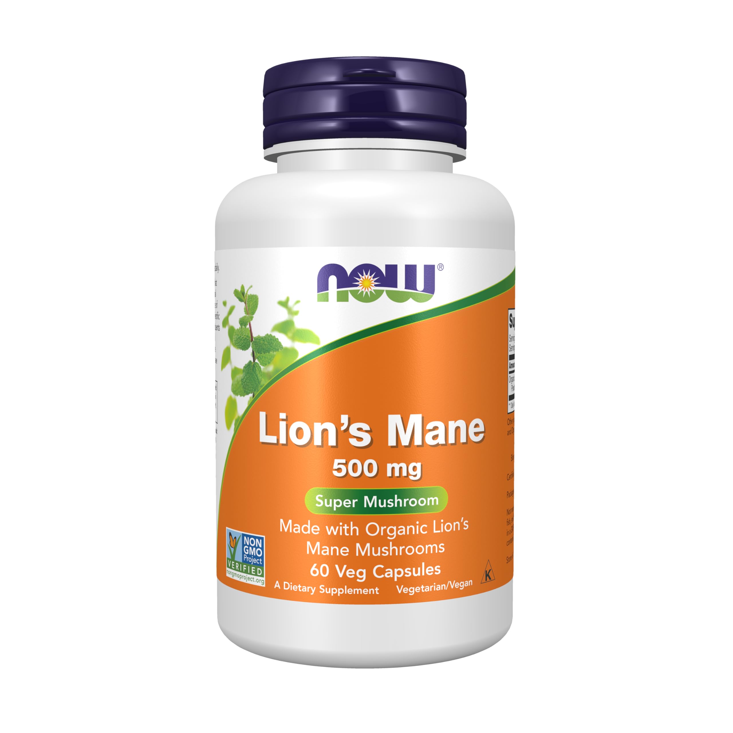 NOW Foods Lion's Mane 500 mg – Organic Super Mushroom, 60 Veg Capsules