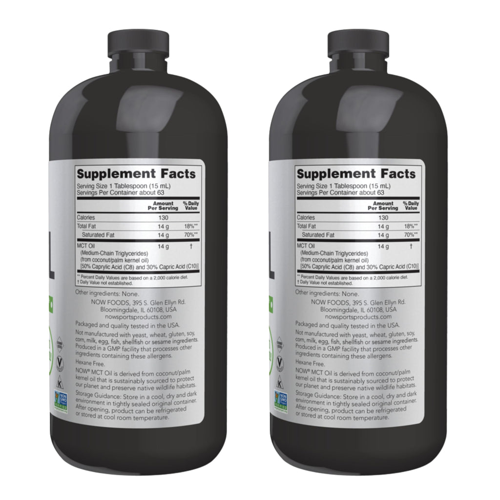 NOW Foods MCT Oil 32 oz Pack of 2 – Coconut-Derived, Keto-Friendly, Plant-Based