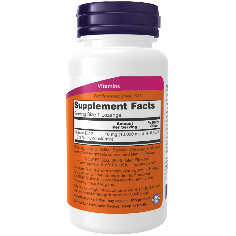 NOW Foods Methyl B-12 10000 mcg Lozenges – Vegan, Pack of 2 (120 Lozenges)