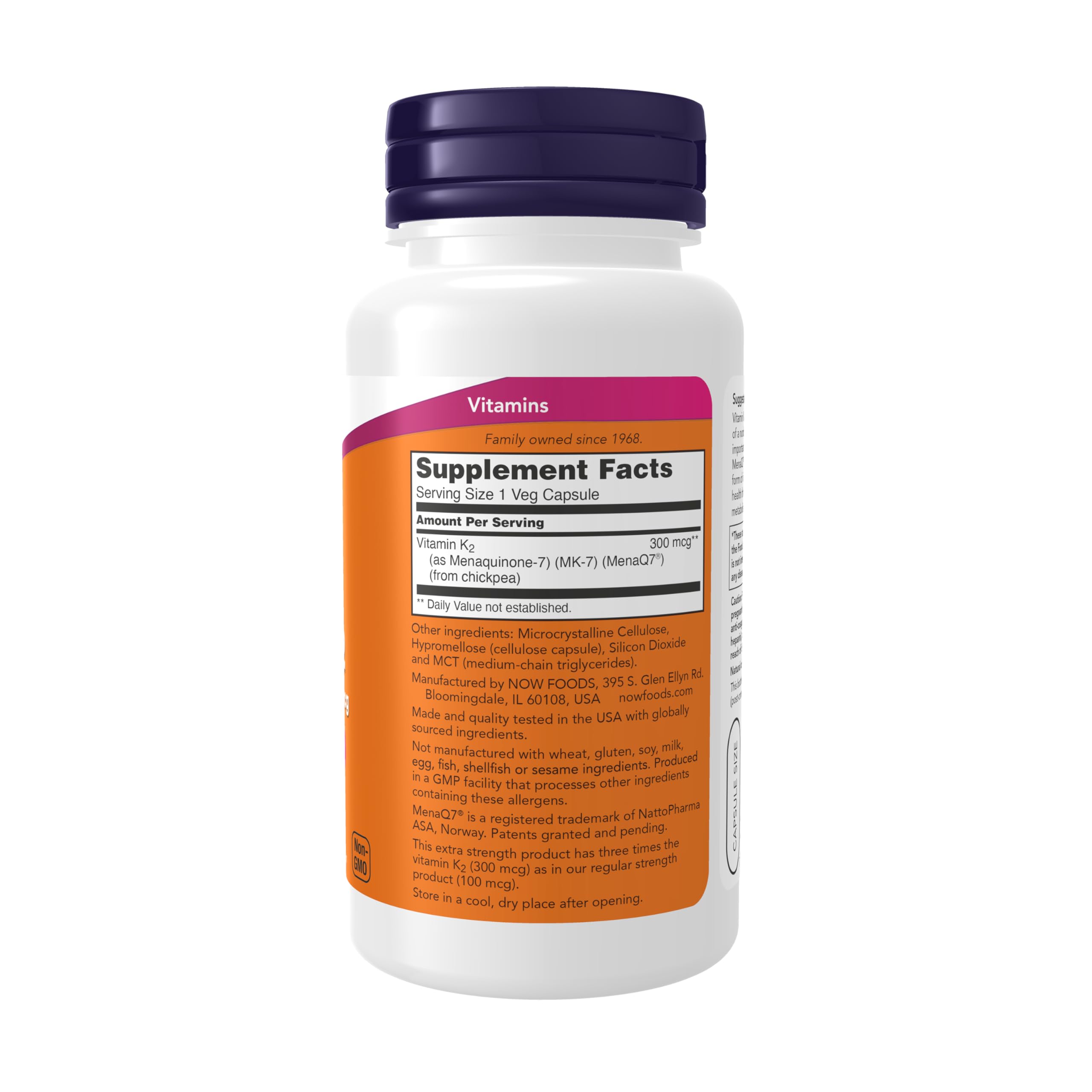 NOW Foods MK-7 Vitamin K2 300 mcg | Cardiovascular & Bone Health | 120 Veg Capsules