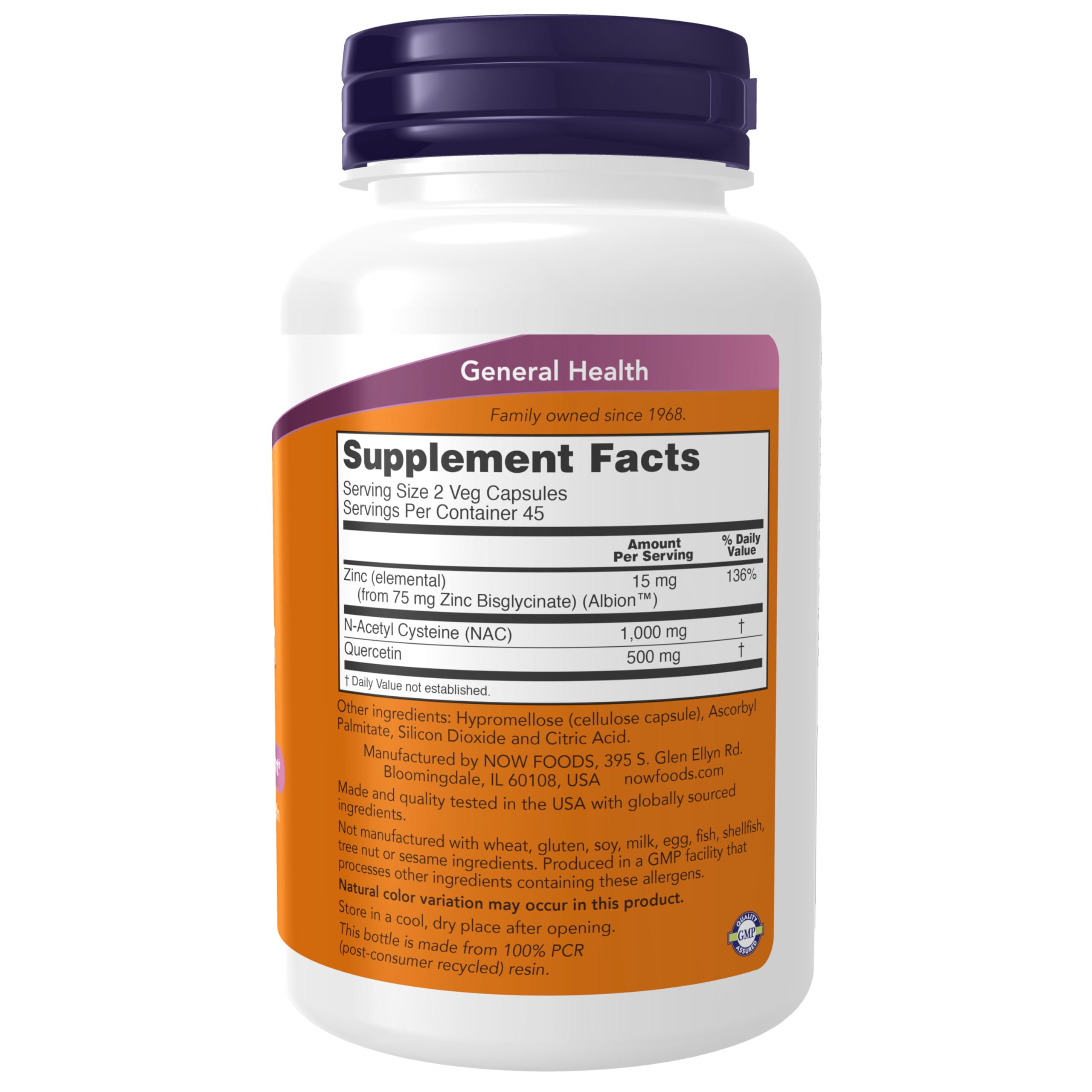 NOW Foods NAC Quercetin Zinc Immune & Respiratory Support | 1,000 mg NAC | 90 Veg Capsules
