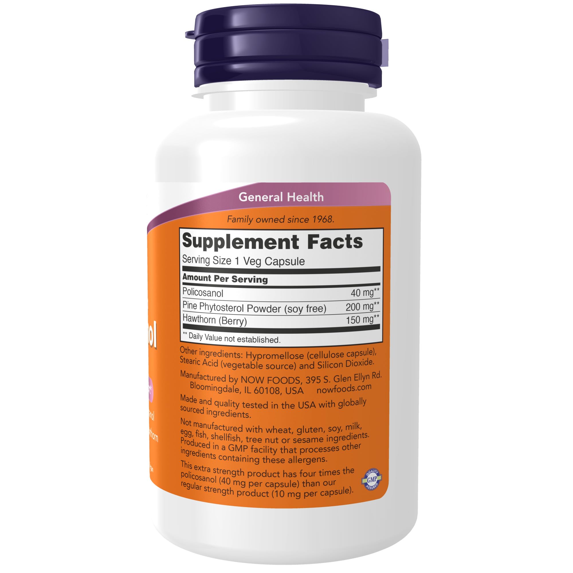 NOW Foods Policosanol 40mg with Pine Plant Sterols and Hawthorn | Extra Strength 90 Veg Capsules