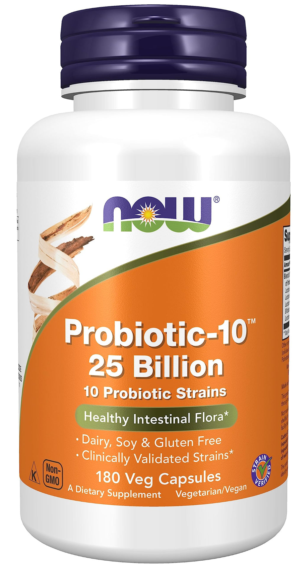 NOW Foods Probiotic-10™ 25 Billion | 10 Strains, Dairy/Soy/Gluten Free, 180 Veg Capsules