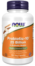 NOW Foods Probiotic-10™ 25 Billion | 10 Strains, Dairy/Soy/Gluten Free, 180 Veg Capsules