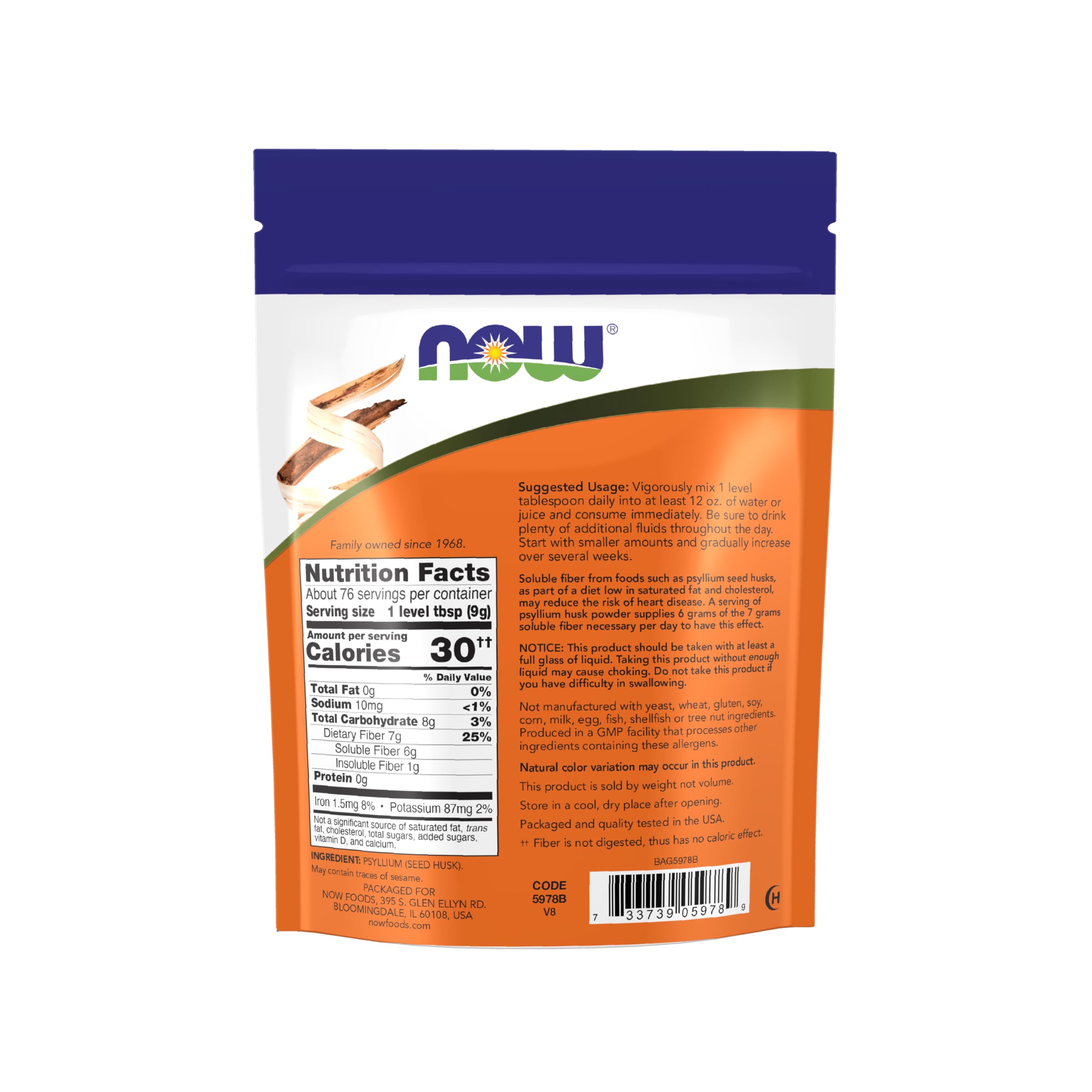 NOW Foods Psyllium Husk Powder – Non-GMO, Soluble Fiber, 24 oz