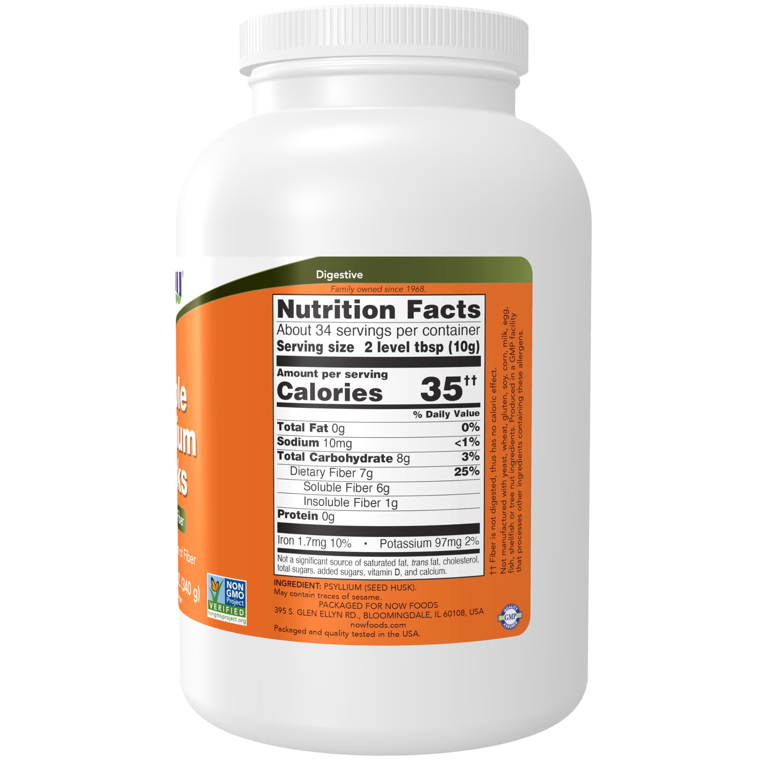 NOW Foods Whole Psyllium Husk Granule - Non-GMO Project Verified, Soluble Fiber, 12-Ounce