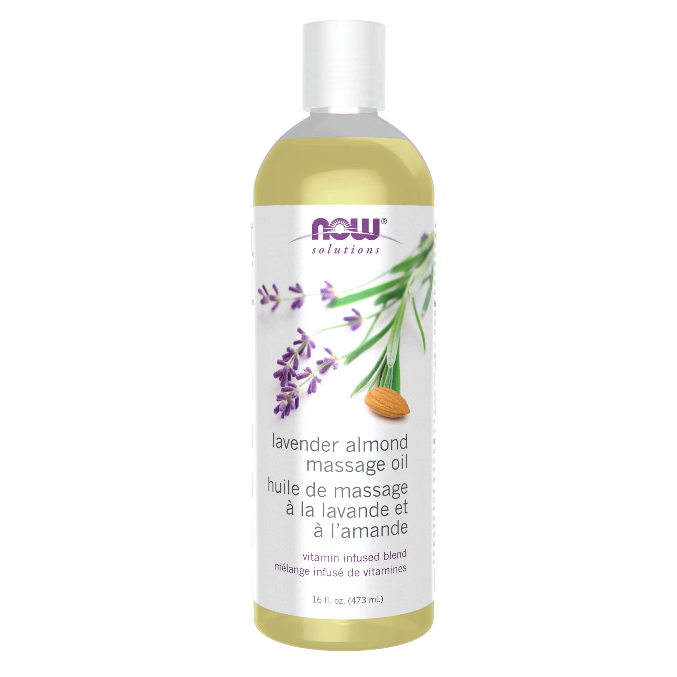 NOW Foods Solutions Lavender Almond Massage Oil – Vitamin-Infused & Soothing (16 oz)