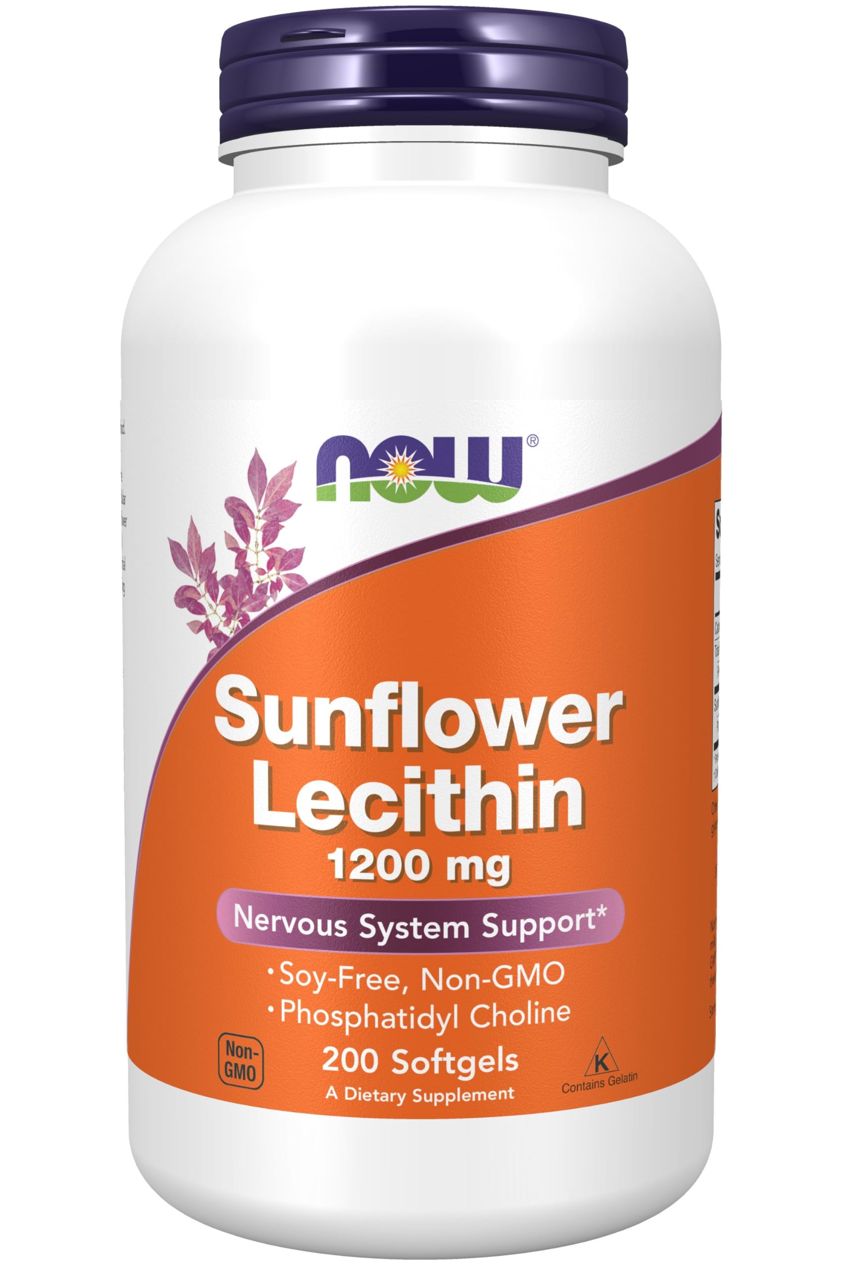 Now Foods Sunflower Lecithin - Phosphatidyl Choline 1,200 mg (200 Softgels) | Non-GMO & Soy-Free