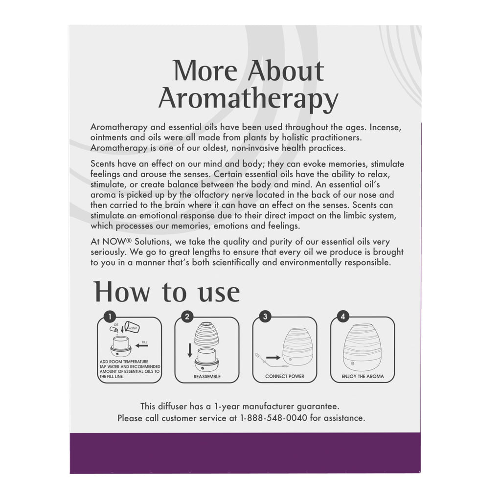 NOW Foods Ultrasonic USB Diffuser – Quiet, Heat-Free Aromatherapy with Color-Changing LED