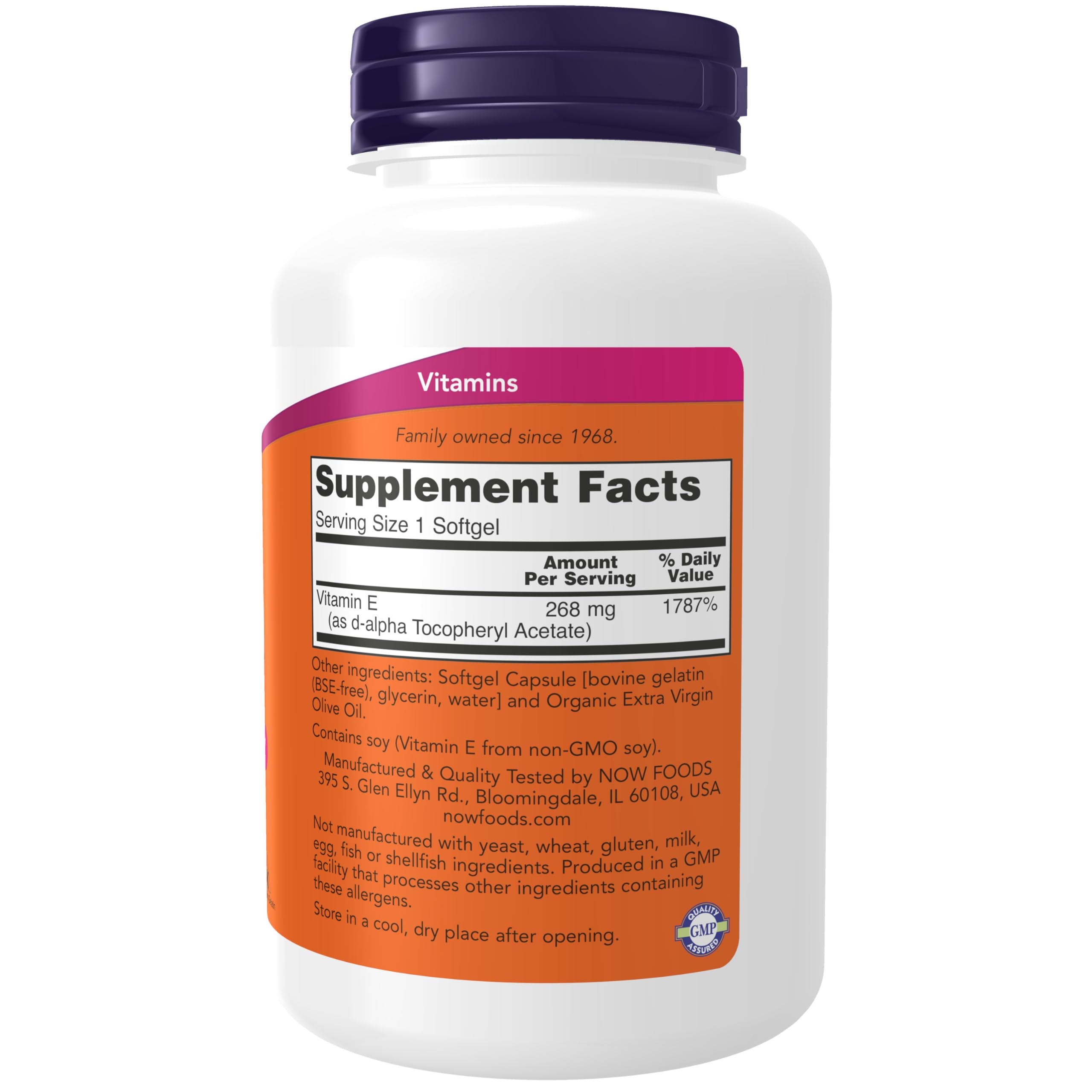 NOW Foods Vitamin E 400 IU – D-Alpha Tocopheryl Softgels, 250 Count