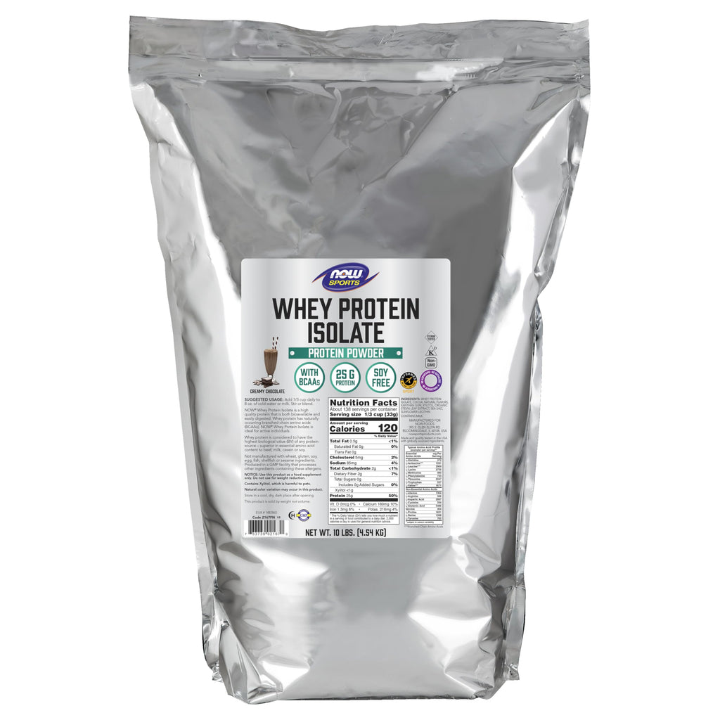 NOW Foods Whey Protein Isolate – 25 g Protein with BCAAs, Creamy Chocolate, 10 lb