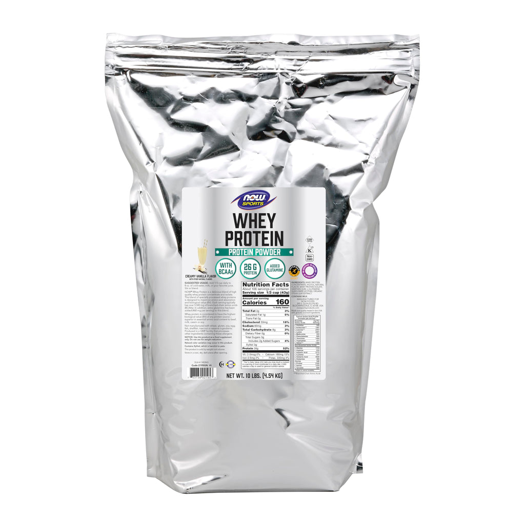 NOW Foods Whey Protein with BCAAs, Creamy Vanilla, 26 g Protein per Serving - 10 lb