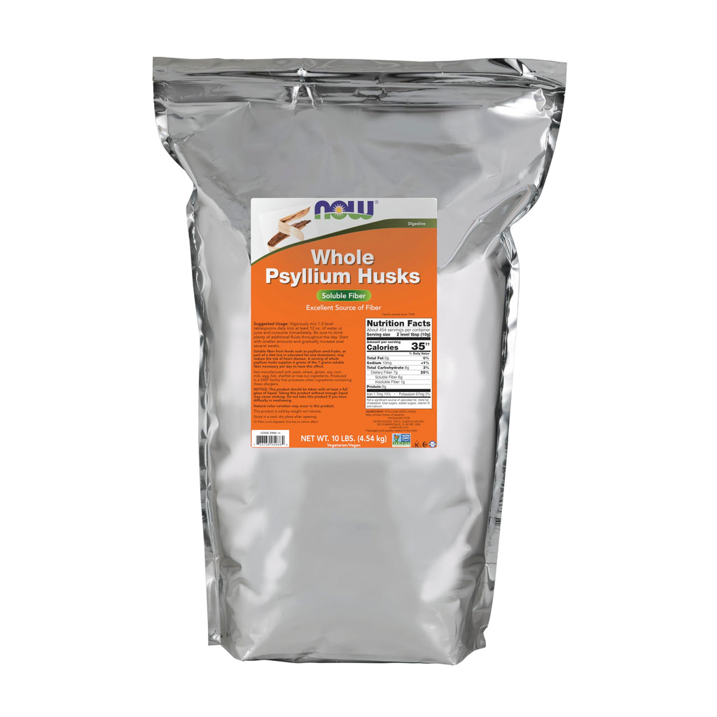 NOW Foods Whole Psyllium Husks – Non-GMO, 6 g Soluble Fiber per Serving, 10 lb