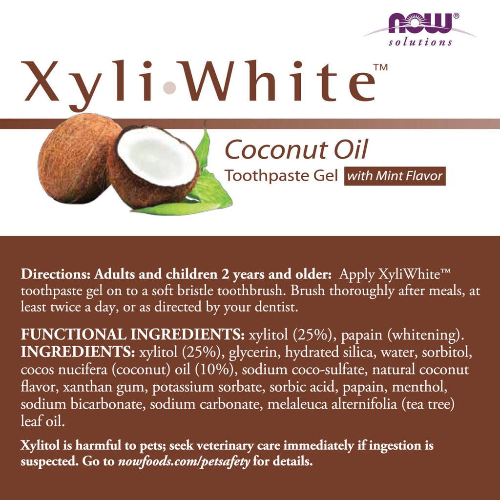 NOW Foods XyliWhite Toothpaste Gel – Fluoride-Free, Xylitol, Coconut Oil, Coconut-Mint