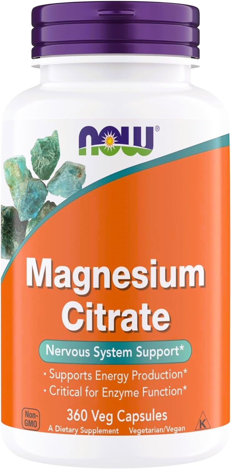 NOW Magnesium Citrate – Enzyme Function & Nervous System Support, 360 Vegetarian Capsules