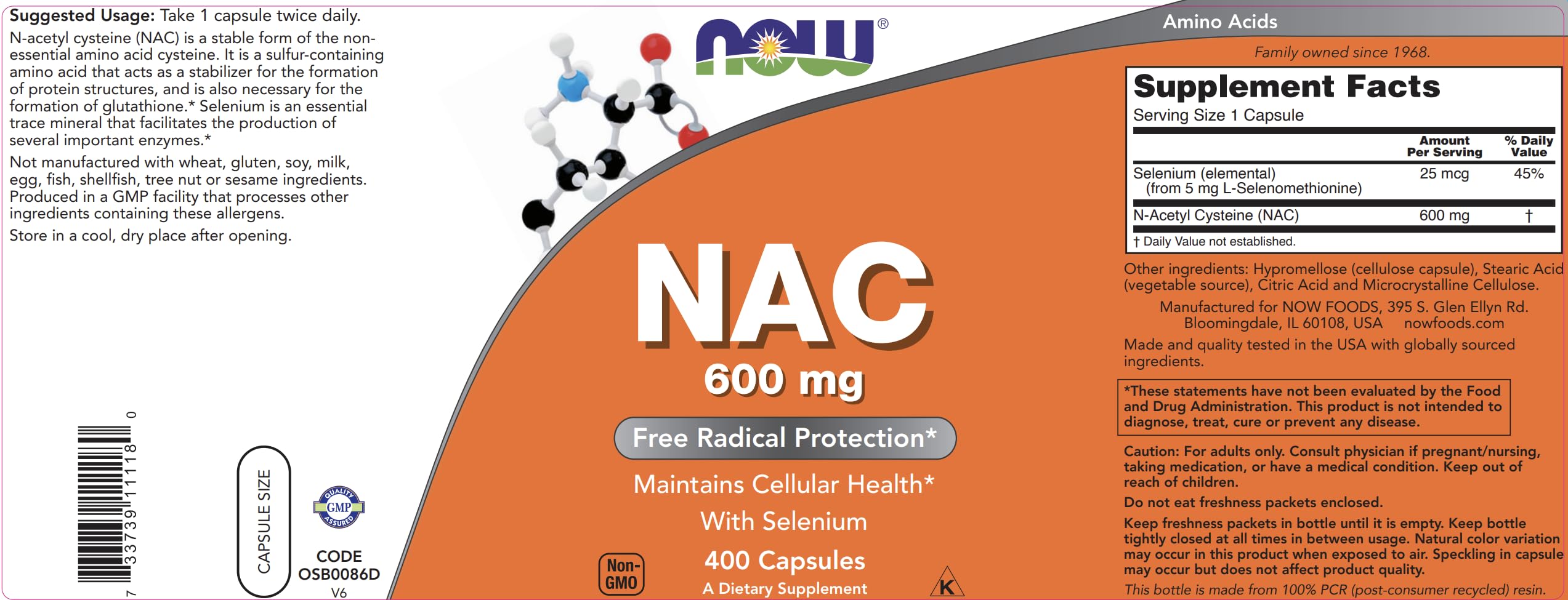 NOW Foods NAC 600 mg with Selenium - 400 Capsules | N-Acetyl Cysteine Supplement