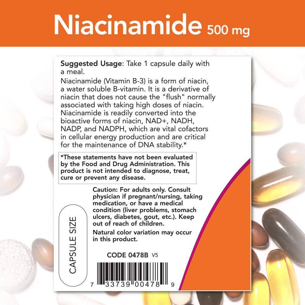 NOW Niacinamide 500mg - 100 Capsules | Vitamin B-3 (Niacinamide) | NOW Foods