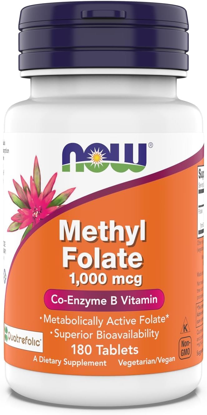 NOW Supplements Methyl Folate 1,000 mcg – Metabolically Active Folate, Co-Enzyme B Vitamin, 180 Tablets