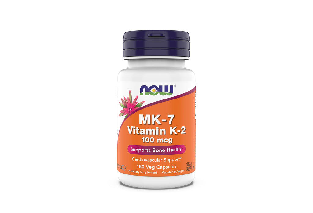 Now Supplements MK-7 Vitamin K-2 100 mcg - Cardiovascular & Bone Health - 180 Veg Capsules