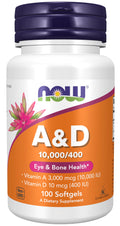 NOW Vitamin A & D 10,000/400 IU - Eye Health, Essential Nutrition, 100 Softgels