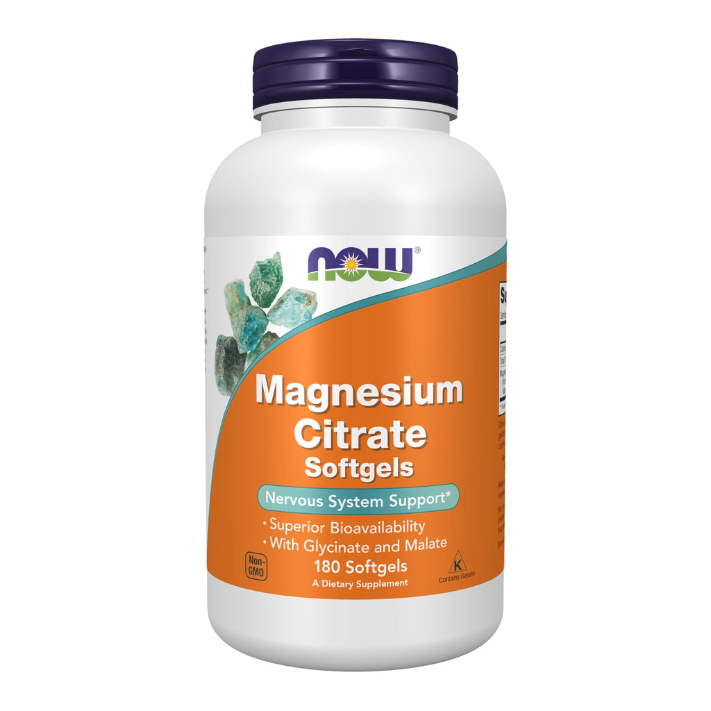 NOW Magnesium Citrate with Glycinate & Malate – Nervous System Support, 180 Softgels