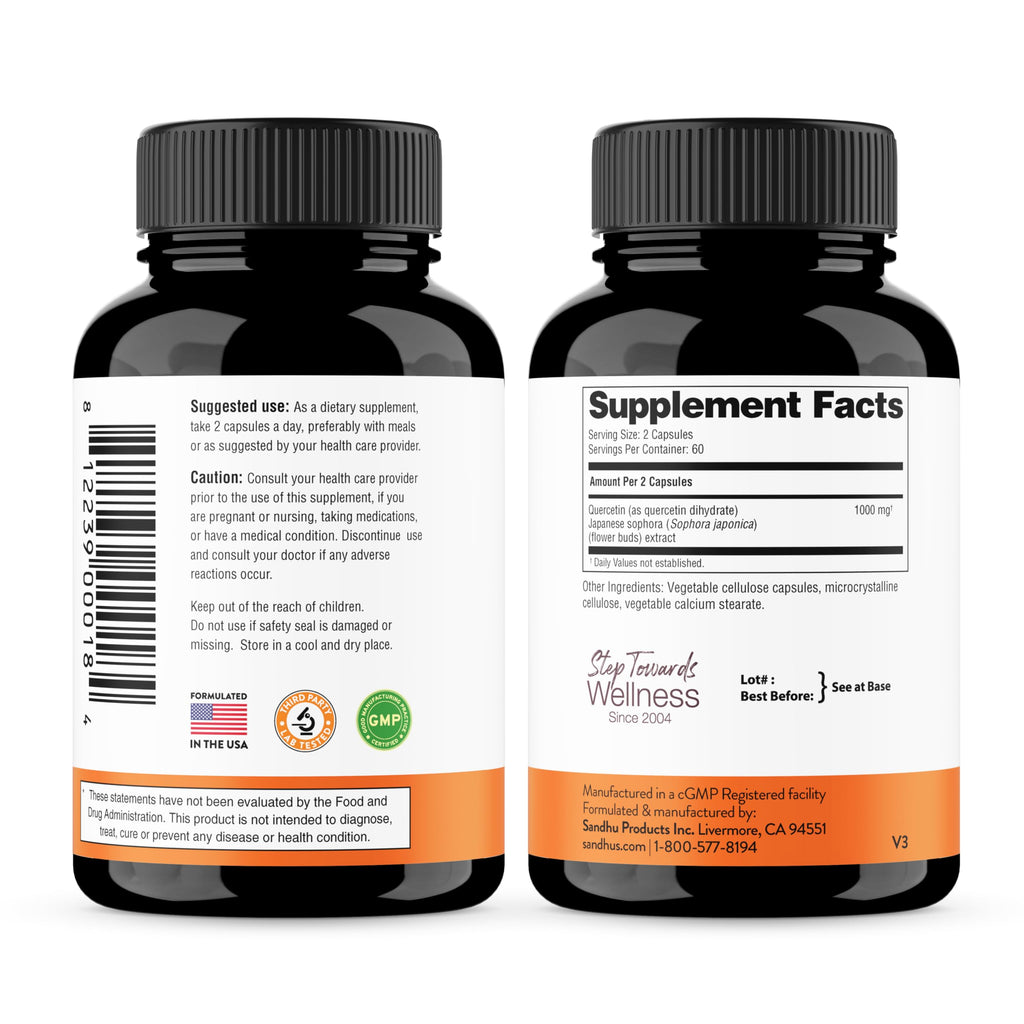 Sandhu's Quercetin Vegetarian Capsules – 120 Count | Immune Support & Respiratory Health