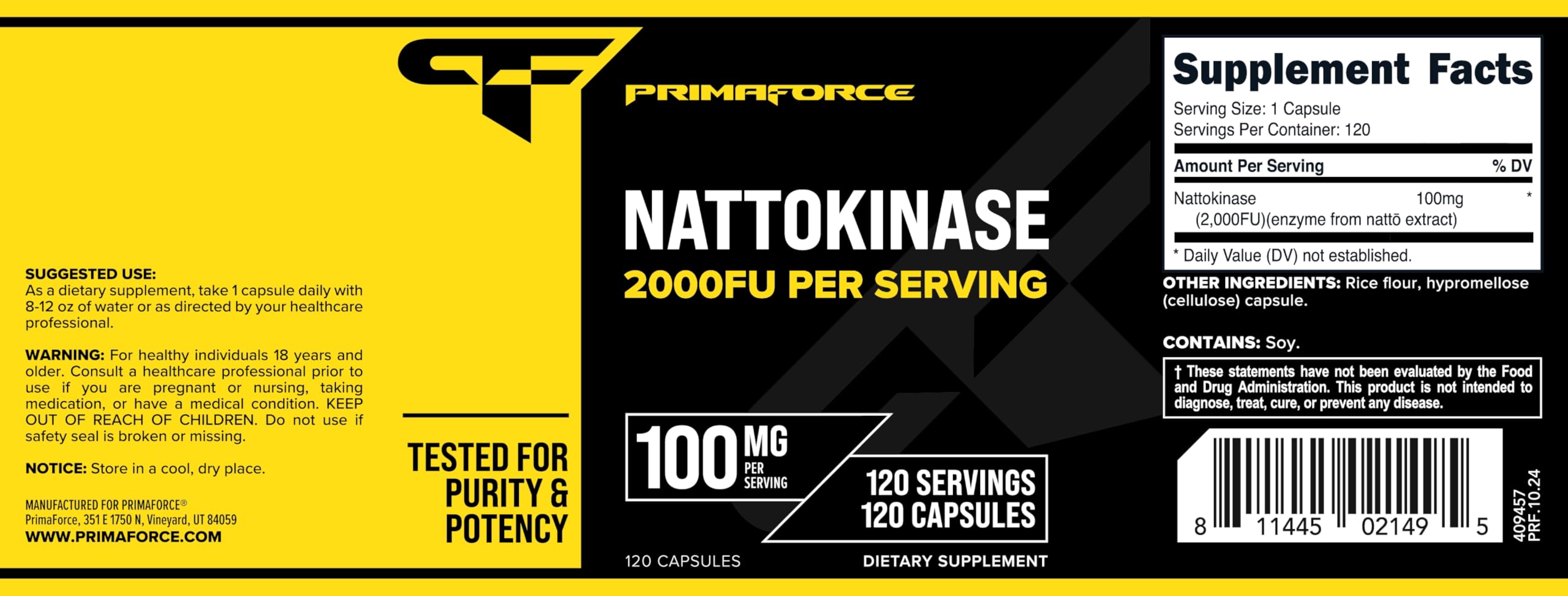 Primaforce Nattokinase 100mg | 2000 FU Per Serving – 120 Capsules