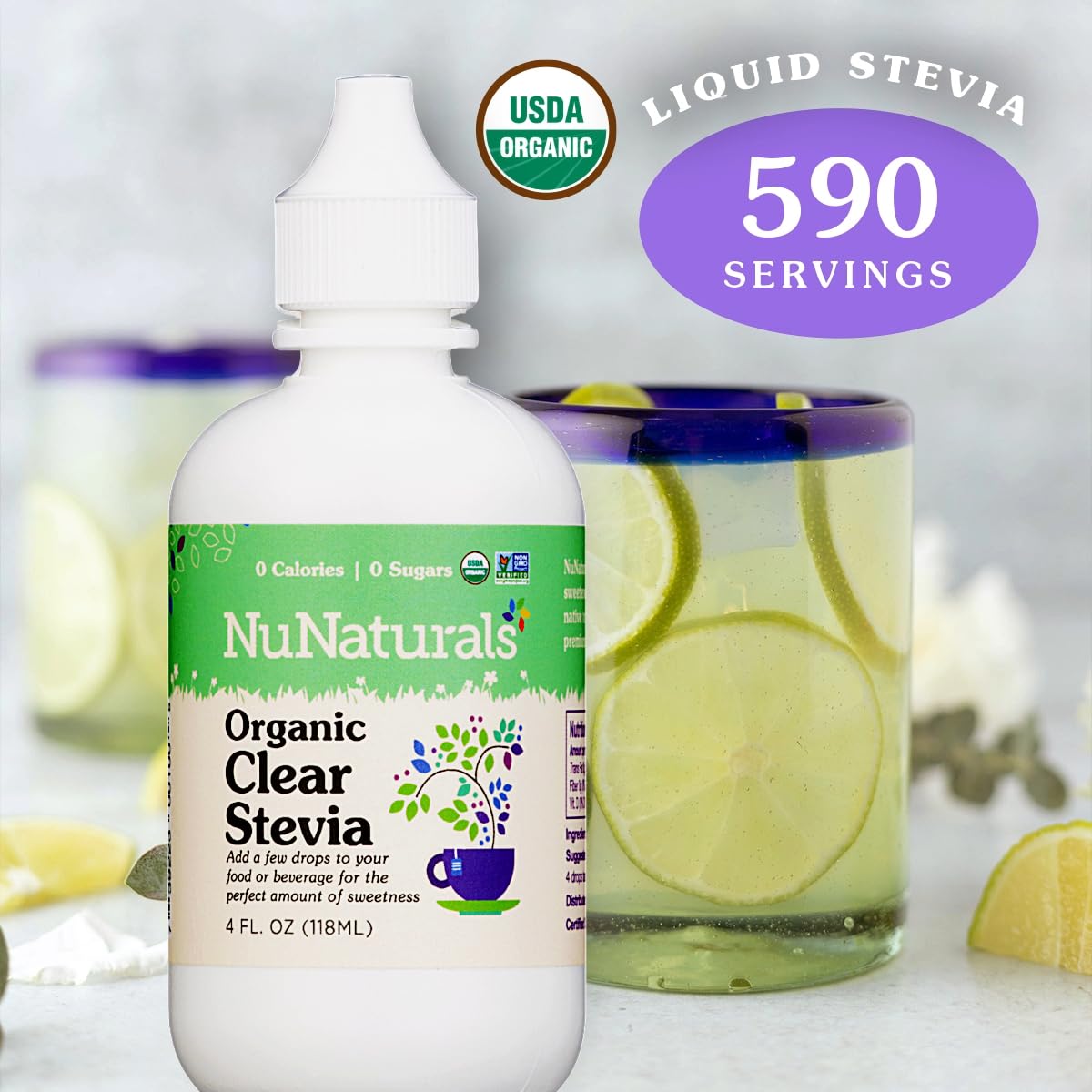 NuNaturals Clear Extract Stevia – Plant-Based Sweetener, 4 oz x 2