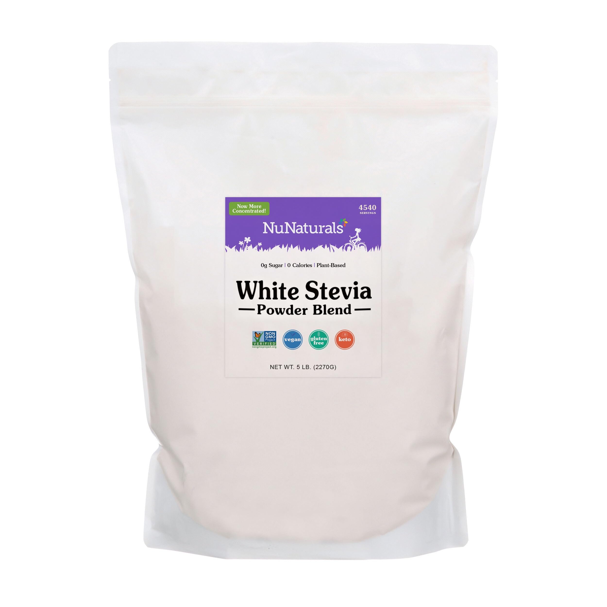 NuNaturals White Stevia Powder Blend – Zero-Calorie Plant-Based Sweetener, 5 lbs