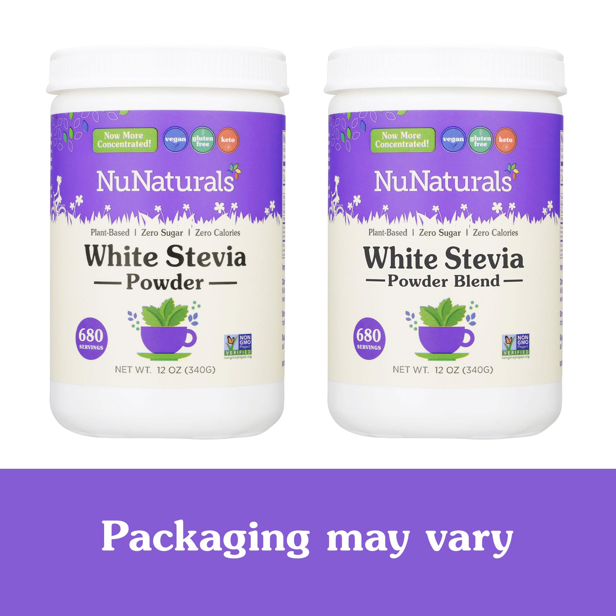 NuNaturals White Stevia Powder Blend — Zero-Calorie Plant-Based Sweetener, 12 oz