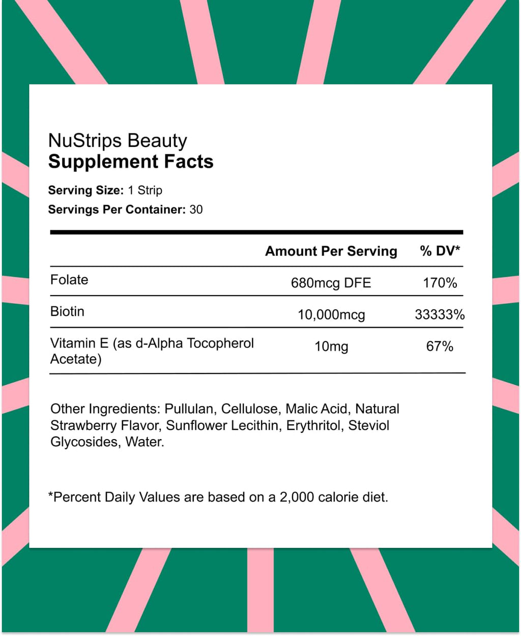 NuStrips Beauty Strips – Biotin, Folate & Vitamin E for Hair, Skin & Nails