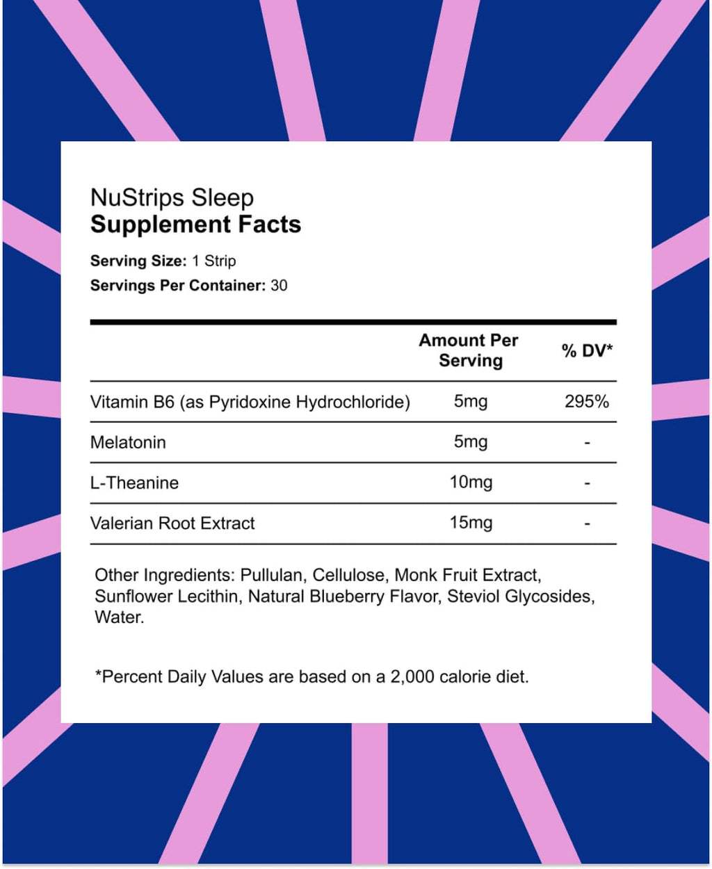 NuStrips Sleep Strips – 5mg Melatonin, Valerian, L-Theanine & B6 (Blueberry) | Vegan, Non-GMO