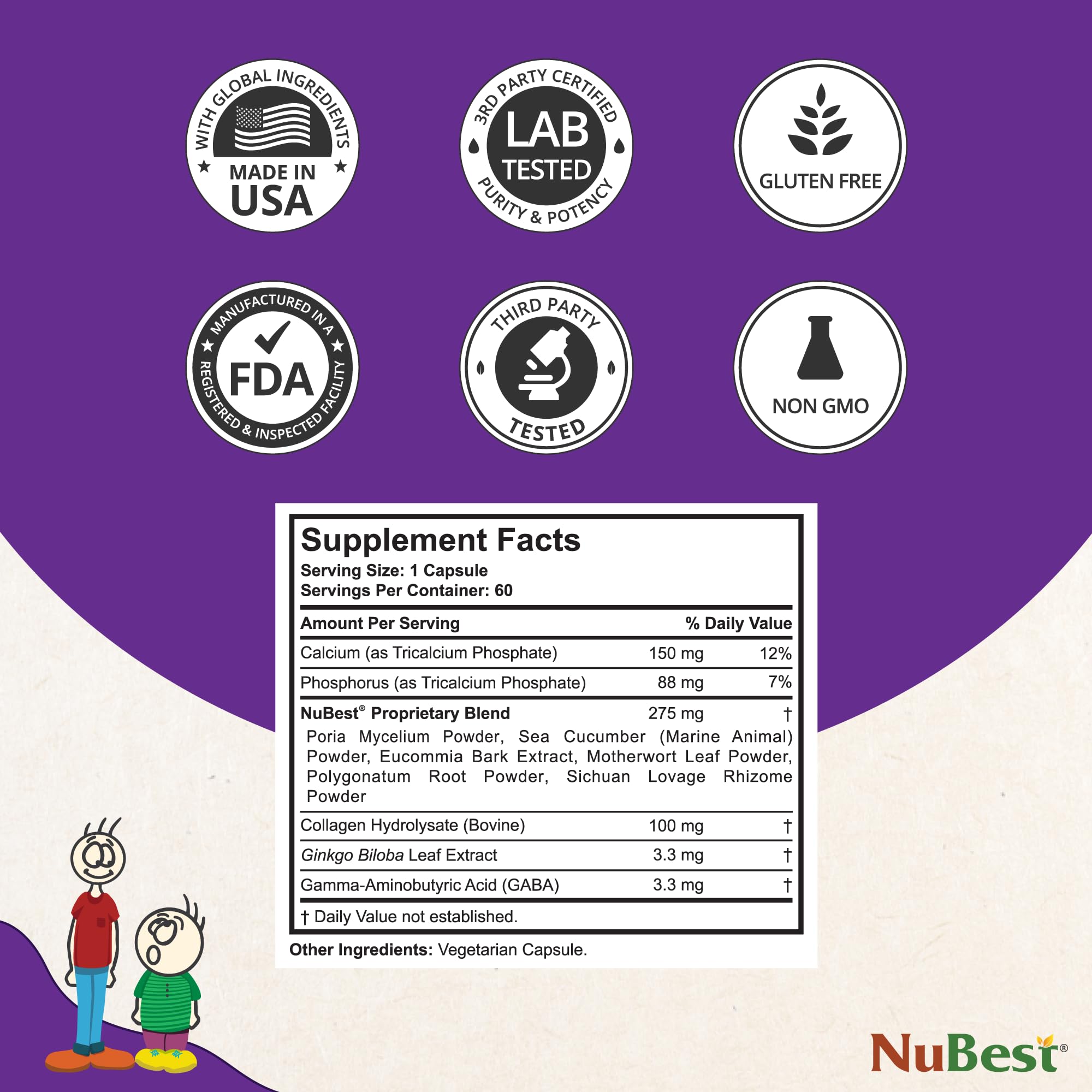 NuBest Tall: Bone Strength, Immunity & Growth for Ages 5+ | Calcium, Collagen & Herbs | 60 Capsules