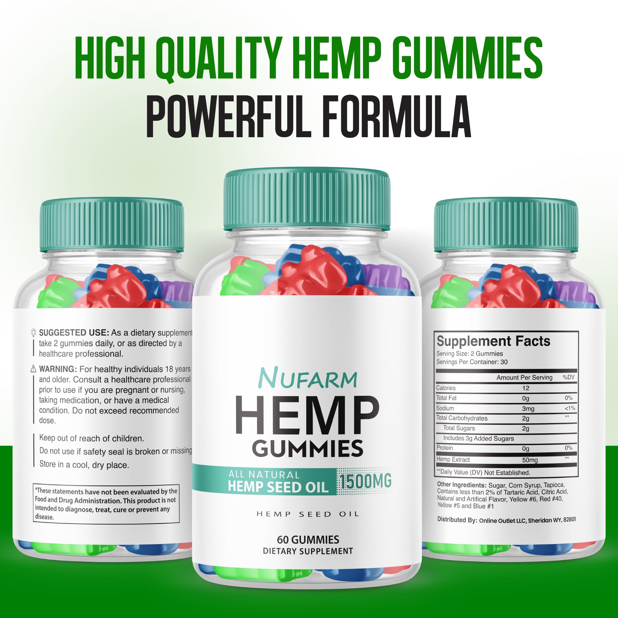 (2 Pack) Nufarm Hemp Gummies - Official Formula 1500mg Per Bottle | 120 Gummies