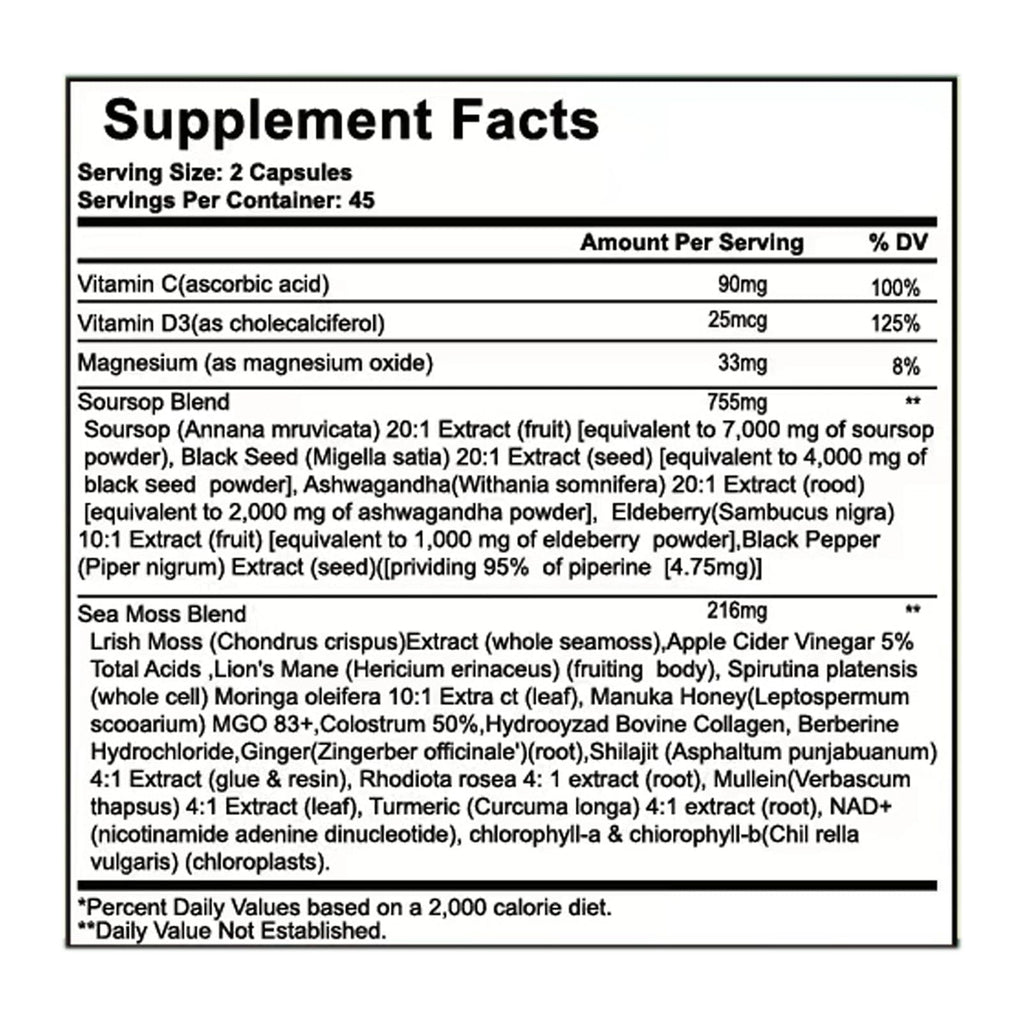 Nukupuns Soursop Capsules – 24-in-1 Formula, Non-GMO, 90 Vegan Caps