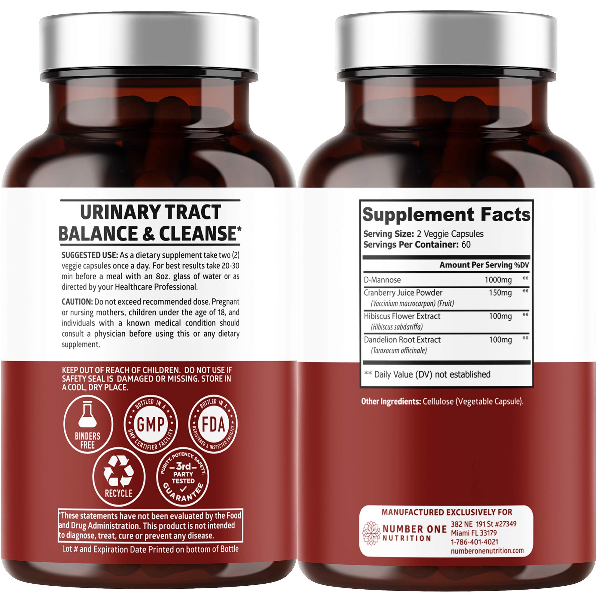 Number One Nutrition D-Mannose 1350mg – Urinary Tract Health, 120 Count
