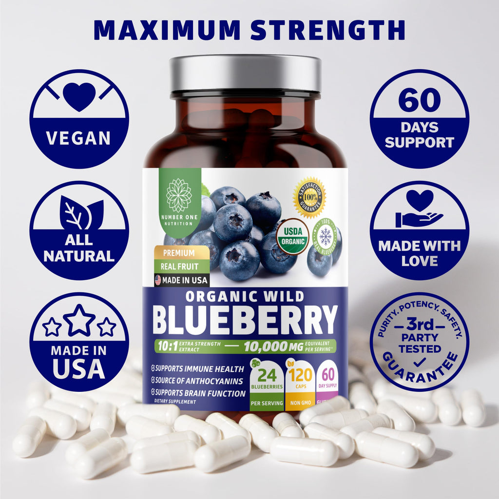 Number One Nutrition USDA Organic Wild Blueberry Extract 10:1 - 10,000 mg per Serving
