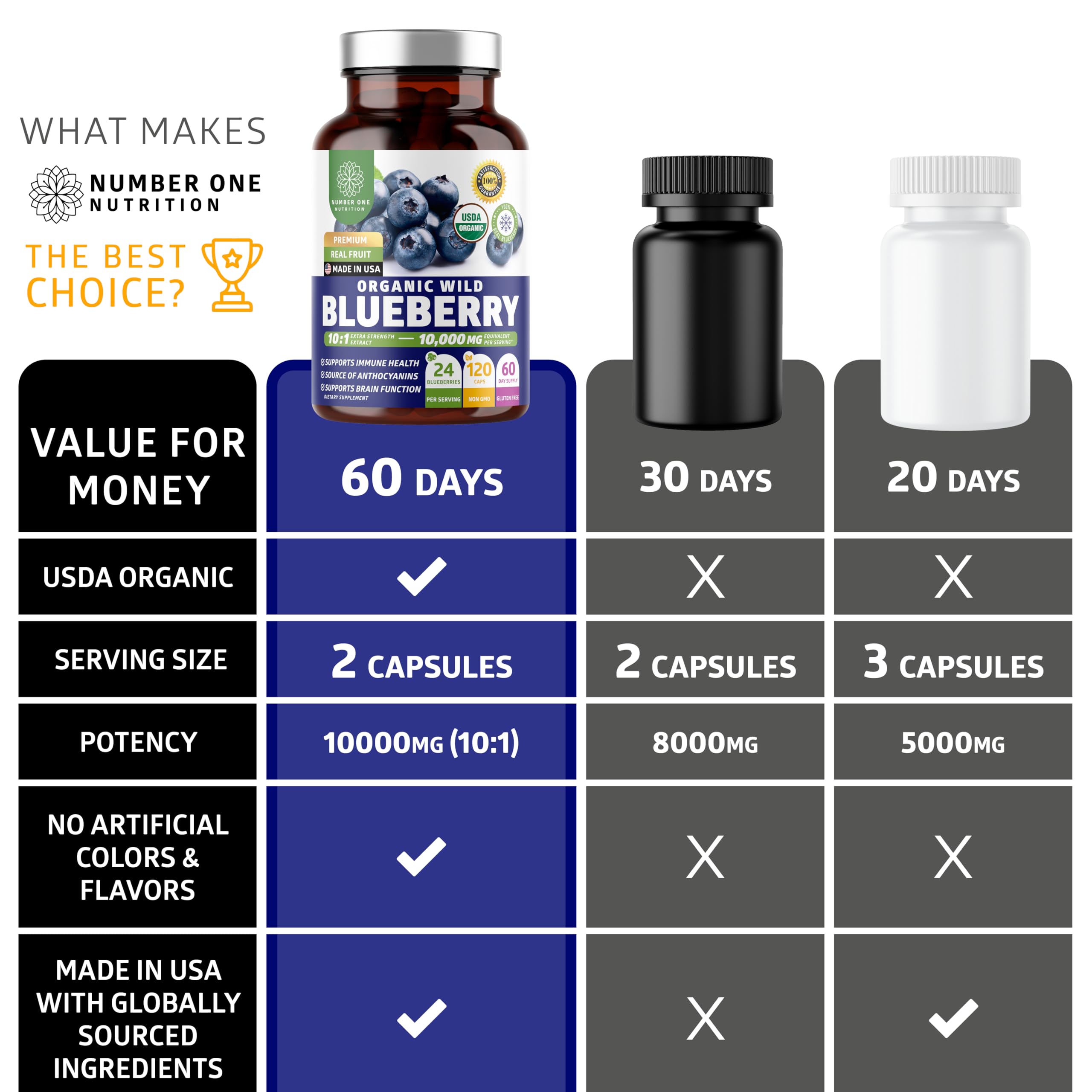 Number One Nutrition USDA Organic Wild Blueberry Extract 10:1 - 10,000 mg per Serving