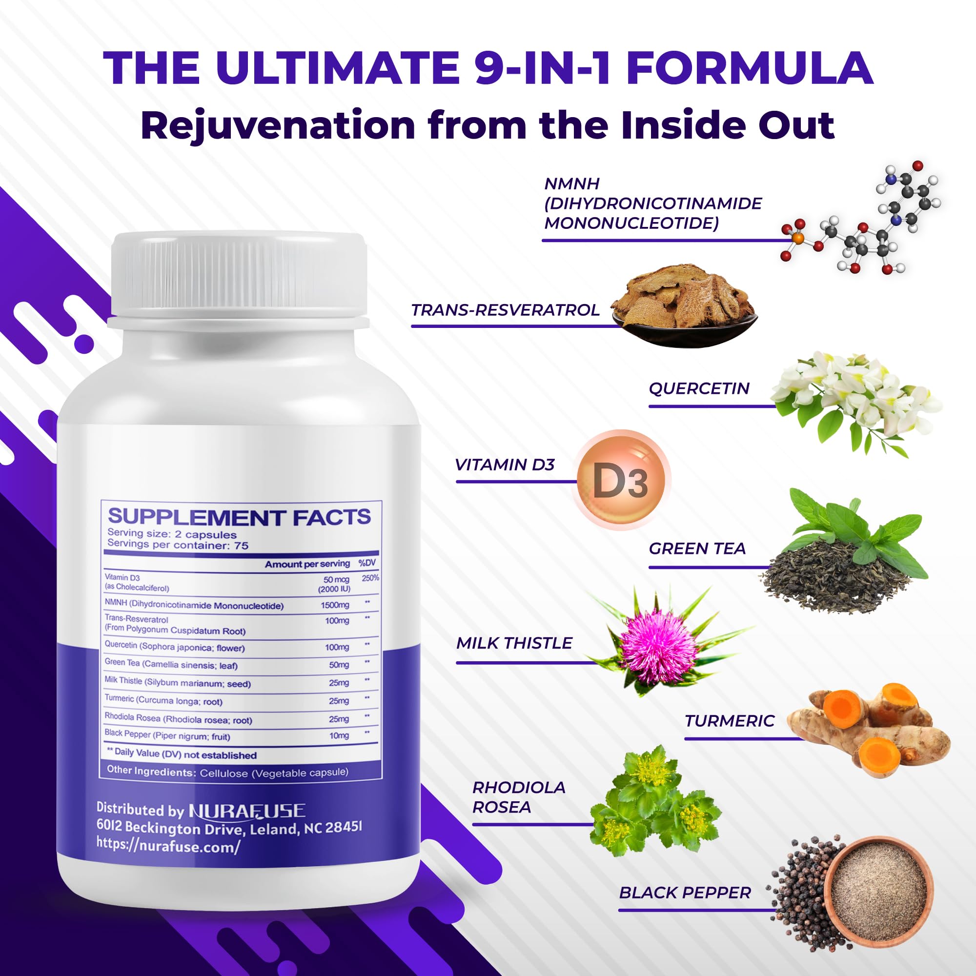 High Potency NMNH with Resveratrol & Quercetin – 75-Day NMNH Supplement | Made in USA