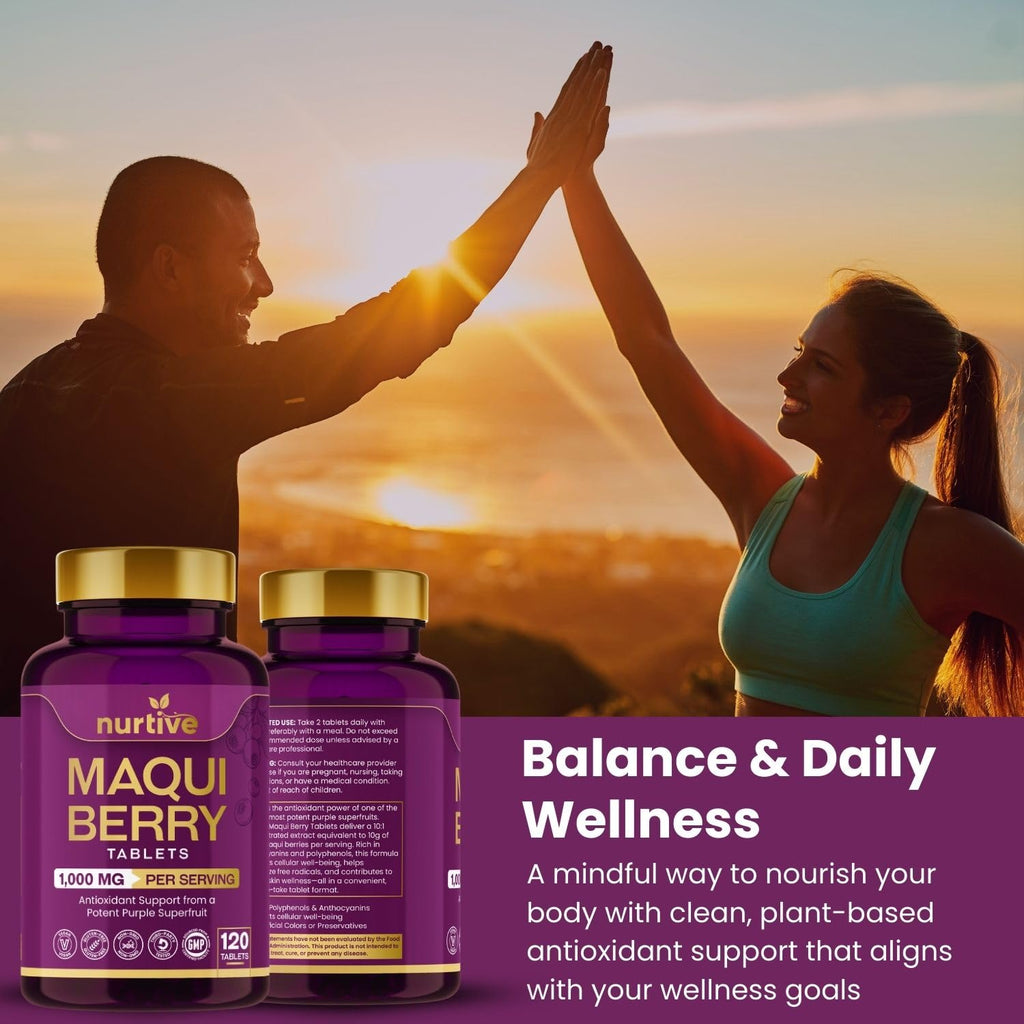 NURTIVE Maqui Berry Tablets - 1000 mg/Serving, 120 Tablets, 10:1 Extract | Vegan & Gluten-Free