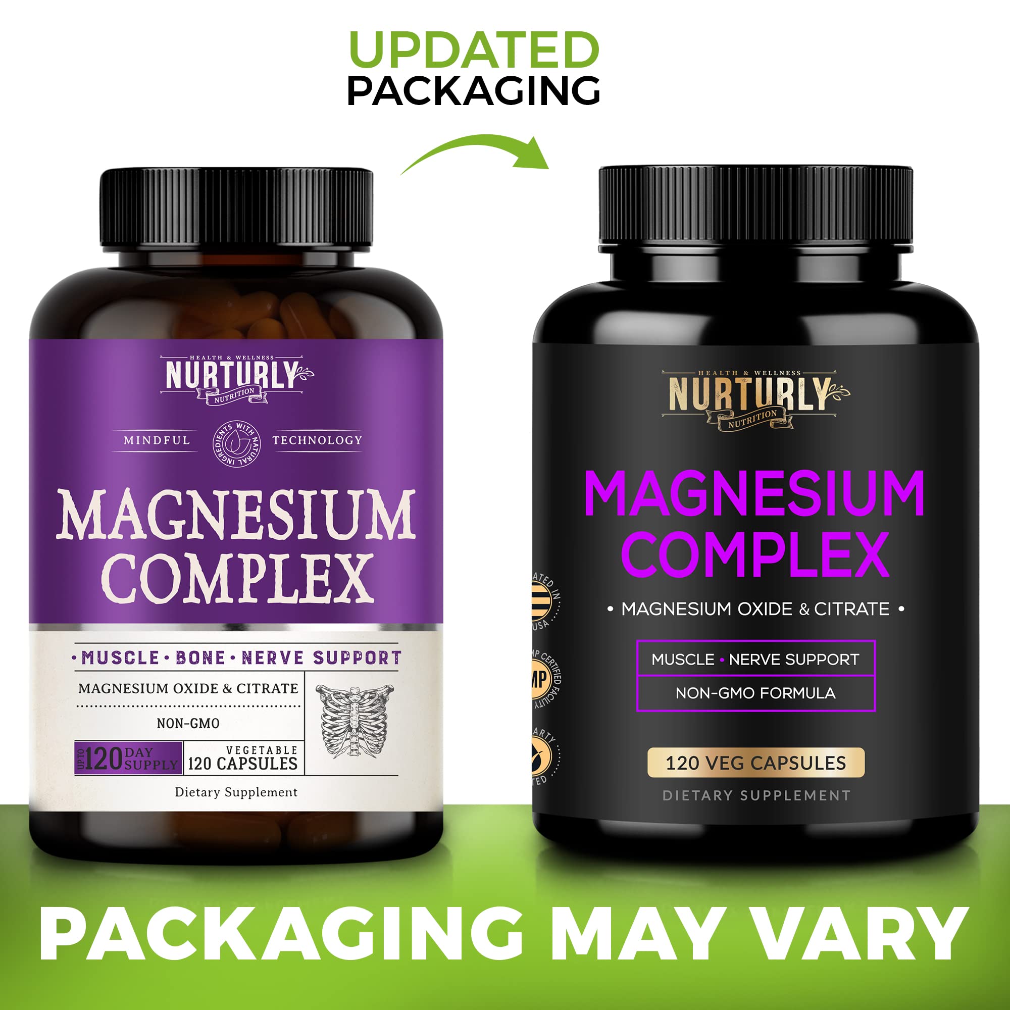 Nurturly Magnesium Citrate & Oxide 500mg Complex – High Absorption, 240 Vegan Capsules