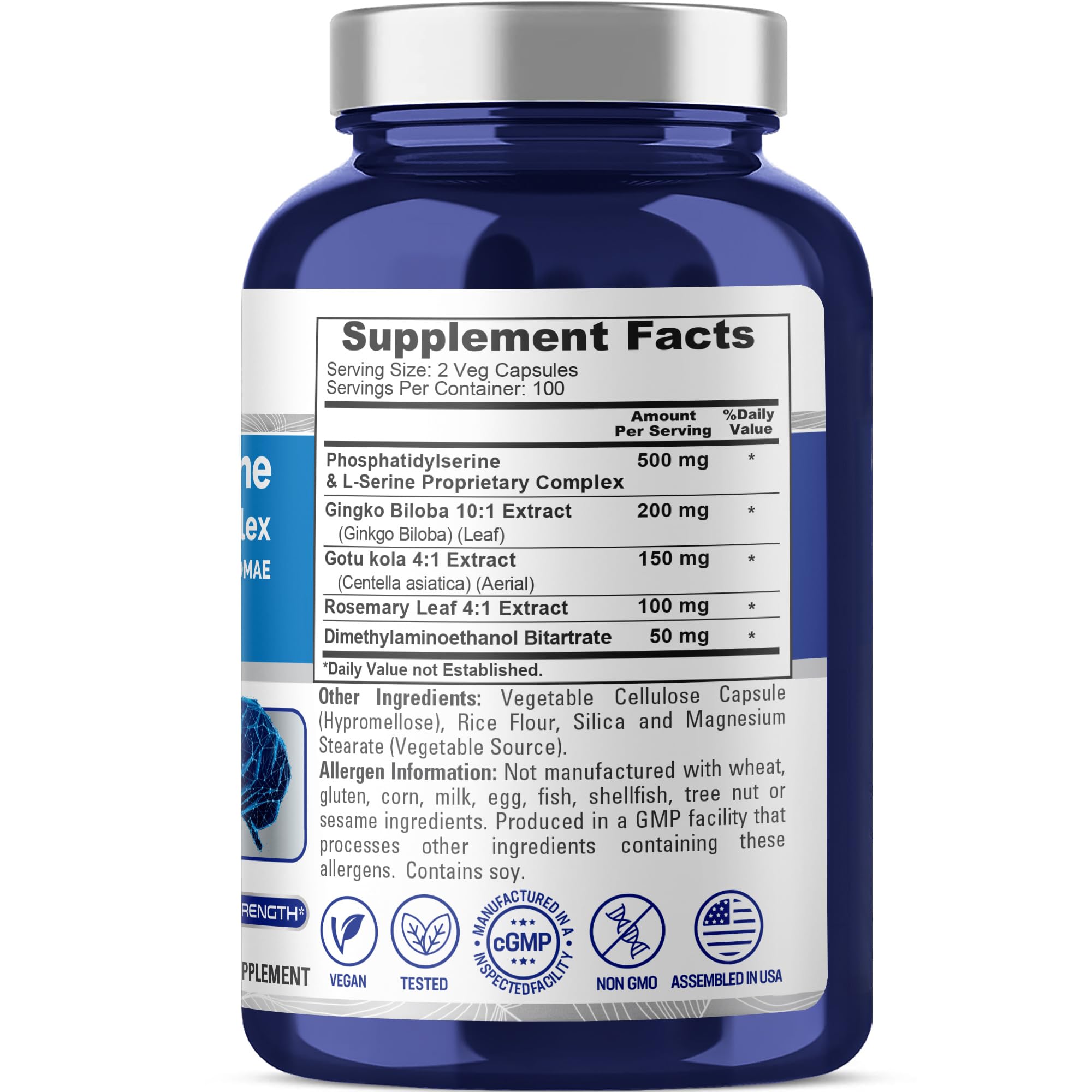 NusaPure Phosphatidylserine Memory Ultimate Complex 1000mg - 200 Vegetarian Caps | Vegan, Non-GMO