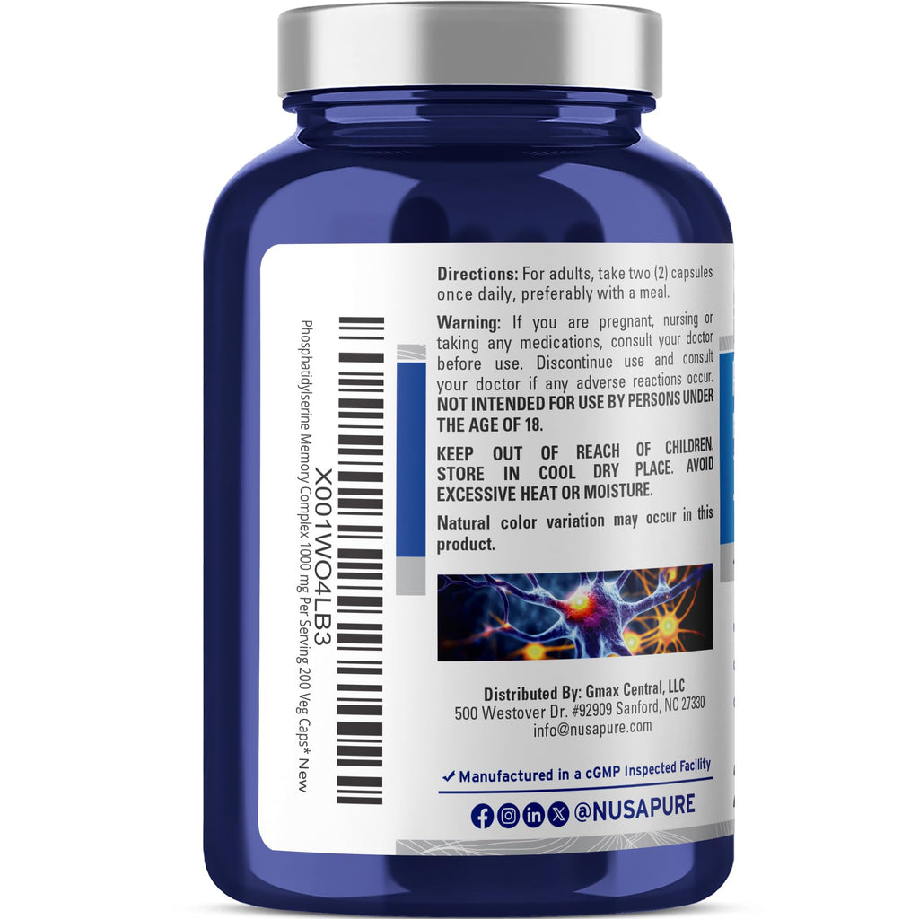 NusaPure Phosphatidylserine Memory Ultimate Complex 1000mg - 200 Vegetarian Caps | Vegan, Non-GMO