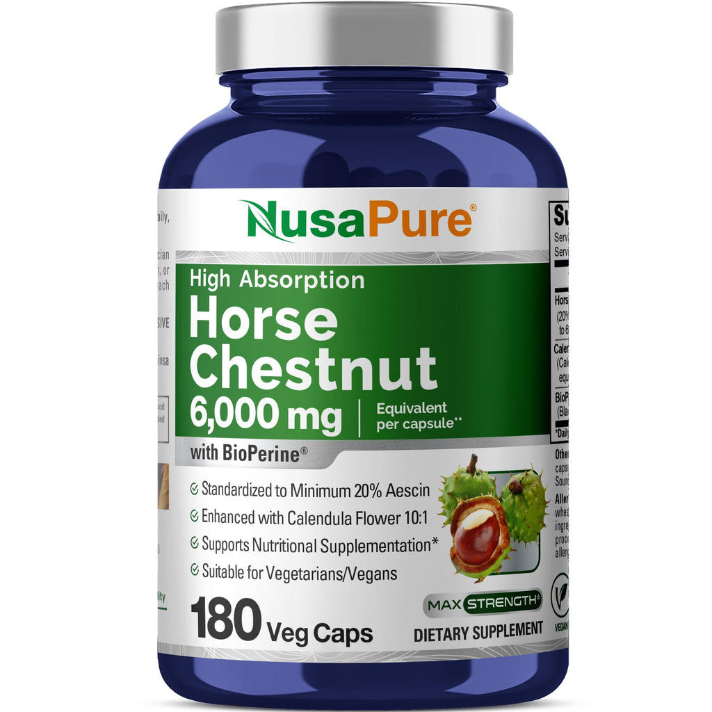 NusaPure Horse Chestnut 20:1 Extract – 180 Veggie Caps, Vegan, Non-GMO