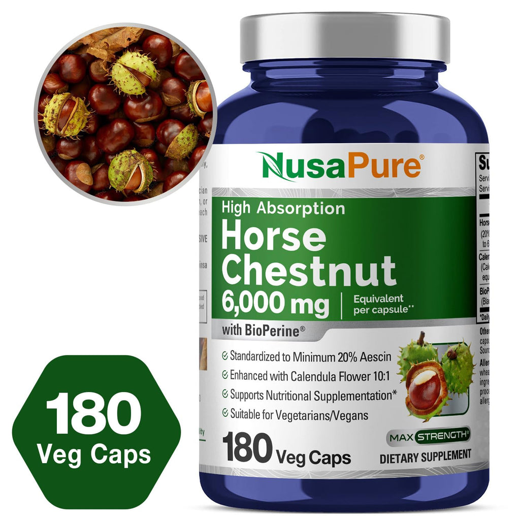 NusaPure Horse Chestnut 20:1 Extract – 300 mg, 180 Veggie Caps (Pack of 2)