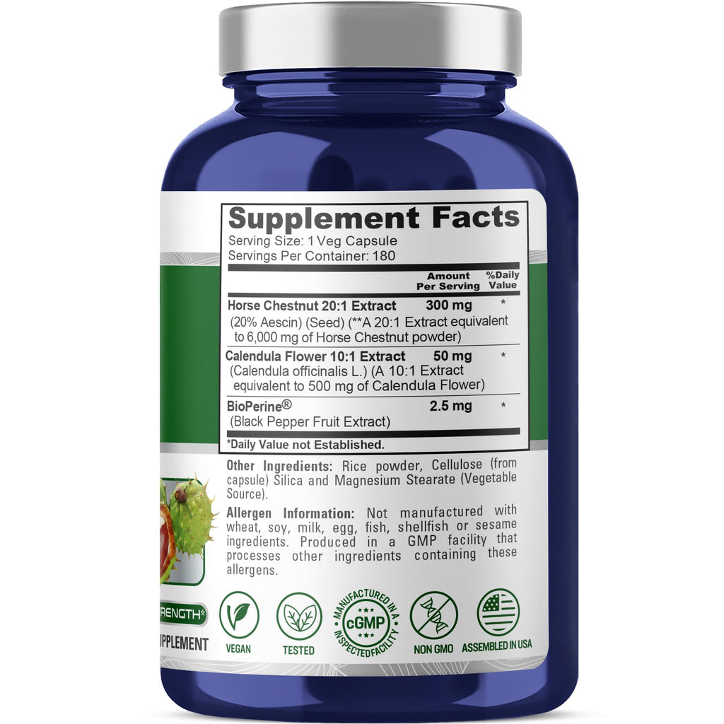 NusaPure Horse Chestnut 20:1 Extract – 300 mg, 180 Veggie Caps (Pack of 2)