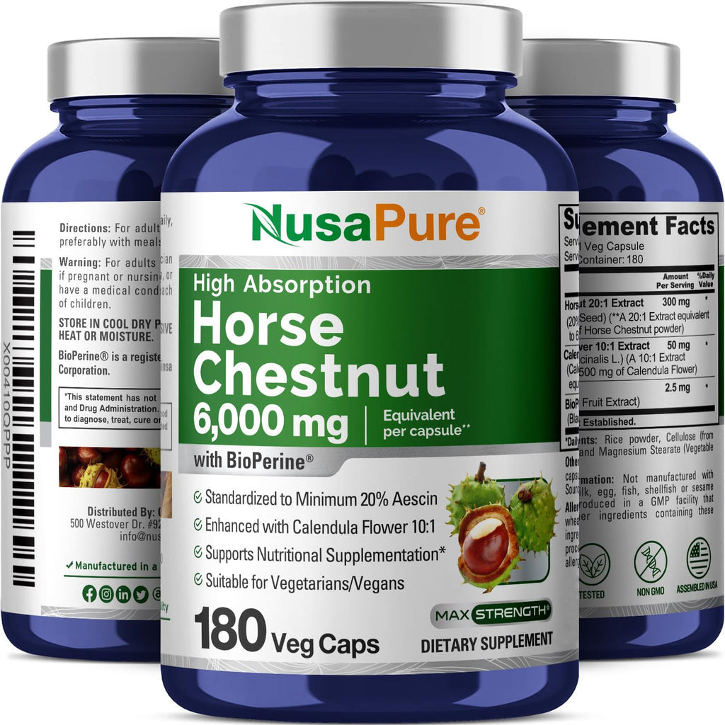 NusaPure Horse Chestnut 20:1 Extract – 300 mg, 180 Veggie Caps (Pack of 2)