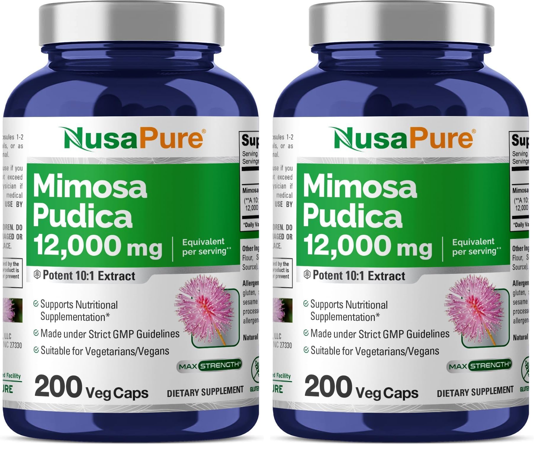 NusaPure Mimosa Pudica Seed 12,000 mg - 200 Vegan Capsules (10:1 Extract, Non-GMO, Gluten Free) - Pack of 2