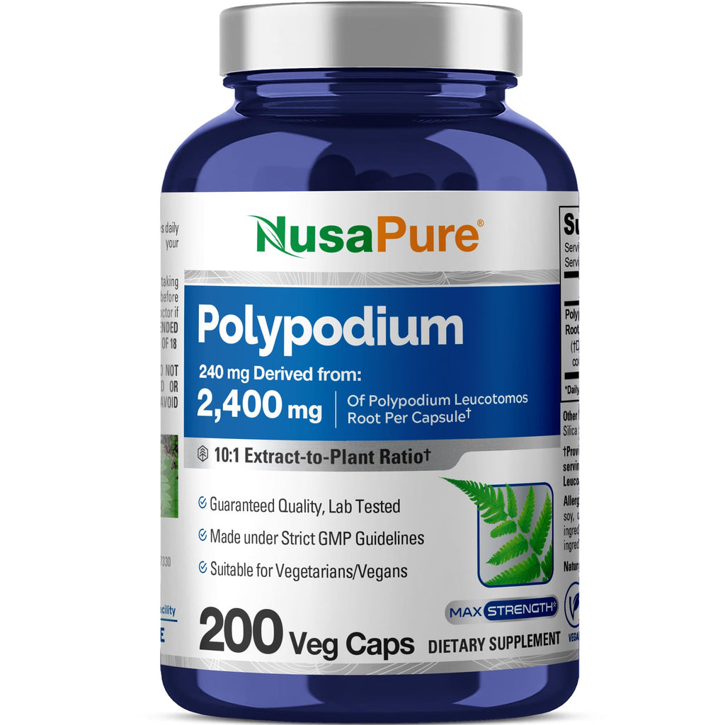 NusaPure Polypodium Leucotomos 10:1 Extract - 240 mg per Capsule | 200 Veggie Capsules (2400 mg)