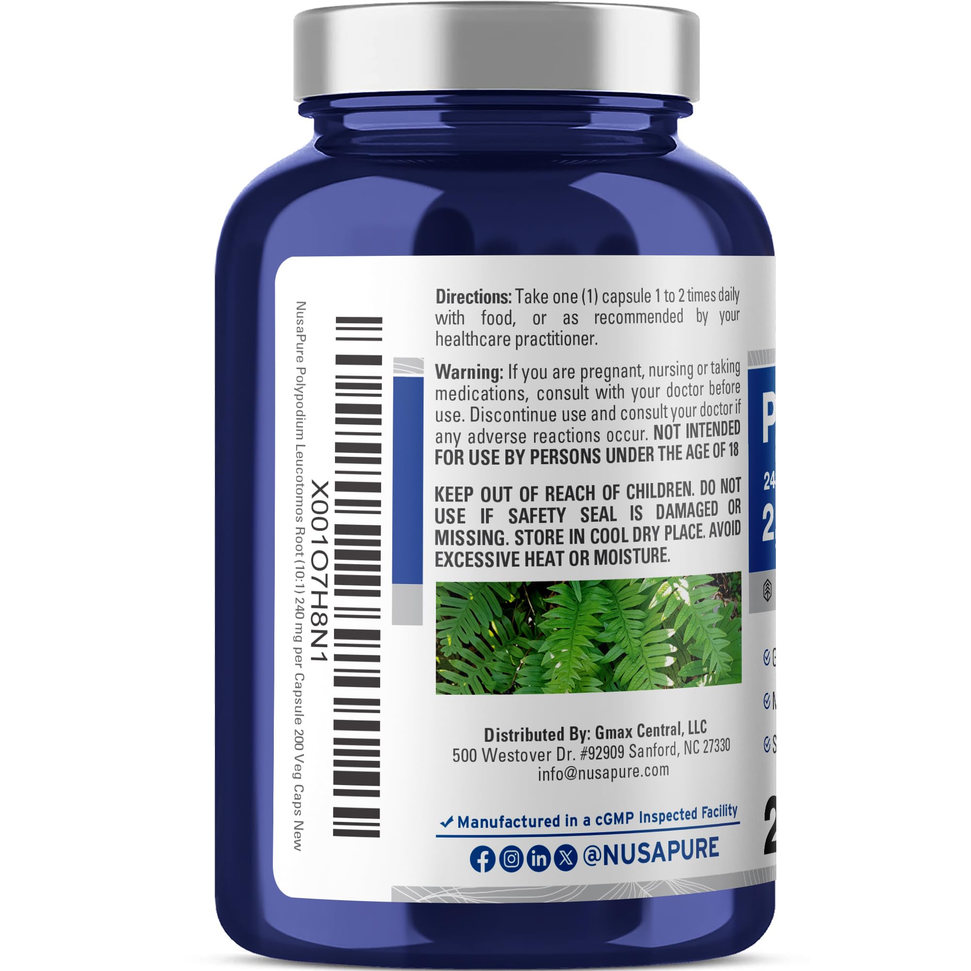 NusaPure Polypodium Leucotomos 10:1 Extract - 240 mg per Capsule | 200 Veggie Capsules (2400 mg)